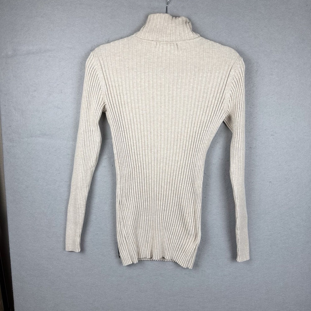 Ruff Hewn Turtleneck Sweater Womens M Cream Cotton Ribbed Classic Cozy‎ Preppy - Picture 4 of 6